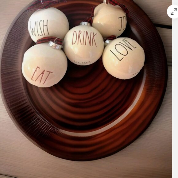 Rae Dunn CHRISTMAS ORNAMENTS WHITE BALLS WISH JOYDRINK EAT lot of 5 - Picture 1 of 4